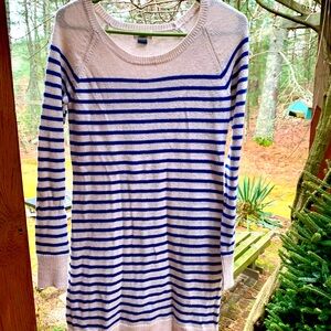 Old Navy ivory royal blue striped LS sweater dress nautical classic
